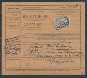 1917 Bulletin de Poperinghe via Hazebrouck à l'Armée Belge et Compagnie, C238, 9° compagnie, 24/2/1917, formulaire de déclaration douanière joint, tb/b