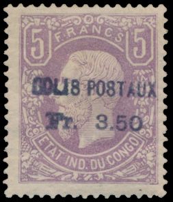 CP 1 ‘5fr. lilac’ with type A overprint ‘COLIS POSTAUX / FR. 3.50’ average centring, beautiful dark shade, Vander Marcken certificate, vf(OBP €3.100)