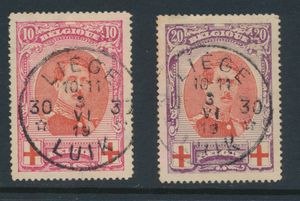 N° 133/134, nice central cancellation Liège-Luik, dated 3 VI 19, vf