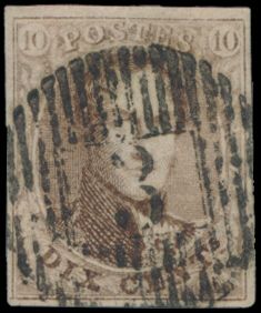 N° 10 „10c. braun”, vollrandig, schöner zentraler Stempel D.3-Gavere, Luxusstück, einwandfrei (COBA €40)