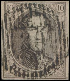 N° 10 „10c. braun”, vollrandig, schöner zentraler Stempel D.30-Lennick St. Quentin, Luxusstück, einwandfrei (COBA 75 €)