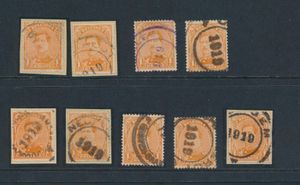 N° 135, 9 copies, all with provisional postmark from 1919, for the specialist, see scan, vf