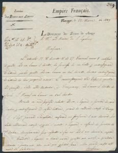 1809 Forerunner with contents, historical document, from Arezzo (Italy), dated 22 March 1809, to Sepolero (Italy), sender Le Directeur des Postes de Arezzo à Monsieur le Maire de Sepolero, 