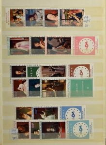 Many different countries in 4 stockbooks with better stamps/sets, including beautiful theme French territories etc., omnibus sets, South America, vf