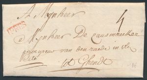 1757 Forerunner with contents, from Ypres, dated 4 August 1757, Herlant 14, 