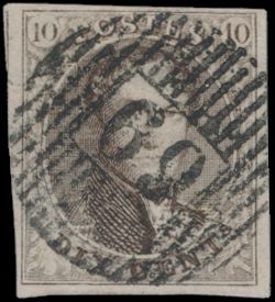 N° 10A „10c. braun”, vollrandig, zentraler Stempel D.69-Theux, Luxusstück, einwandfrei (COBA €30)