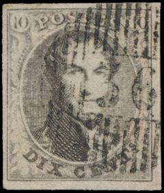 N° 6 „10c. braun”, vollrandig, mit wunderschöner Abstempelung D.36-Anthée, einwandfrei (COBA €25)