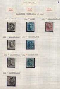 N° 6/8, colour and paper study, N° 6 (10x) and 3 pairs, N° 7, 11 copies and 1 pair, N° 8, 11 copies, vf/f (OBP €1,675)