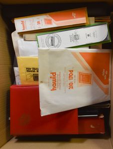 Stockbooks, all empty (but second choice), magnifying glass + Hawid strips (most still packaged and unopened)