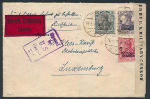 1919 Express letter from Cologne to Luxembourg with censorship mark + cancellation 