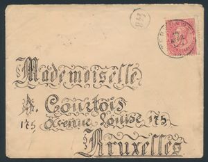1894 N° 58, „10c rot”, ohne Vignette auf Briefumschlag, wunderschön kalligraphierte Adresse auf der Vorderseite, aus Tervuren, datiert 16. April 1894, nach Brüssel, einwandfrei