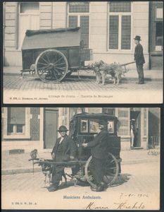 Professions, mussel lady and orange seller, baker's cart and musician (4 items)