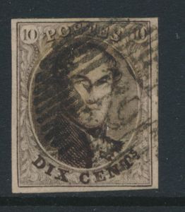 N° 10 „10c. braun”, vollrandig, zentraler Stempel D.119-Obourg, einwandfrei (COBA €25)