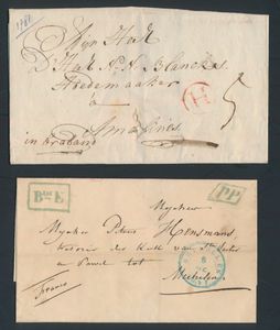 Forerunners, 51 items, all relating to Mechelen (mostly arrivals), from various Belgian municipalities, but also the Netherlands, France and Germany. Mostly written on the back with ballpoint pen, f/to be checked