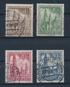 N° 106/09 „1953 – Kaiser-Wilhelm-Kirche”, „4 Pf.” und „30 Pf.”, Lippschutz-Stempel, einwandfrei (Mi. 230 €)