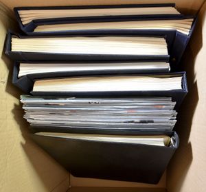Various items, 6 empty albums, empty album leaves, sheet folder
