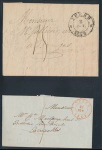 1832, 1835, 1842, 1845 and 1858, 5 forerunners with contents, from Ypres, various Herlant cancellations, multiple charges, vf