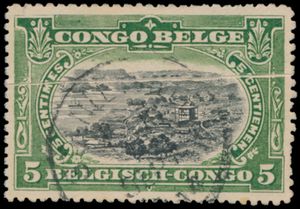 N° 54 „5c. grün – Mols Bilingual 1910 Ausgabe”, mit Papierknick „PLI ACCORDÉON” und gestempelt mit „STANLEYVILLE” im September 1914, sehr spektakuläre Kuriosität, große Seltenheit, einwandfrei