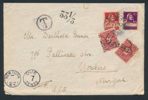 1931 Nice letter with Tell franking from Bern to New York with penalty postage 