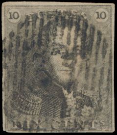 N° 1 „10c. braun”, vollrandig, mit zentraler Abstempelung D.31-Looz, einwandfrei (OBP 90 € + COBA 250 €)