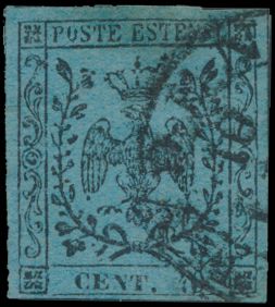 N° 5a „1852 – 40c. Himmelblau” mit Prüfzeichen, einwandfrei (Yv. 1.500 € / Sass. 5.000 €)