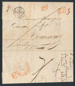 1840, forerunner with contents, from Paris (France), dated 9 June 1840, to Tournay, PD in red frame, P.P. in red frame and nice secondary stamp 