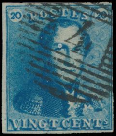 N° 2A-V14 (Balasse) - Grande fourche, oblitération P.4-Anvers, position 164, tb (COB 230 €)