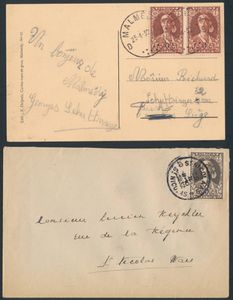 N° 326/332, cancelled set and 3 letters (326-Malmedy; 329-St-Nicolas and 328-mechanical cancellation), vf