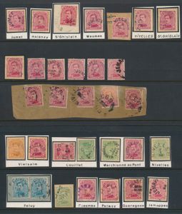 N° 135, 137/138 and 141, 27 copies, all with special circle stamps, such as Jumet, Wasmes, Nivelles, Feluy, Cuesmes, etc., for the specialist, see scan, vf