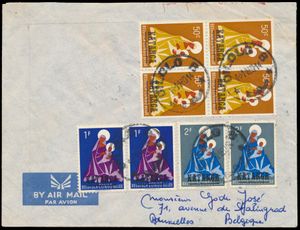 1960, airmail envelope franked with COB N° 1 (block of 4), 2 ( 2x) and 3 (2x) 