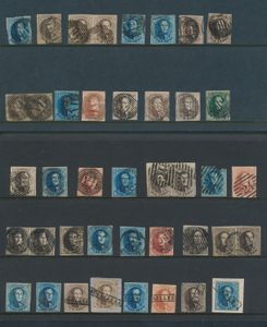 N° 1/12, classic collection of stamps, mixed quality with some better stamps and cancellations (ambulantory, name, bars, etc.), 42 individual stamps and 5 pairs, vf/f/to be checked