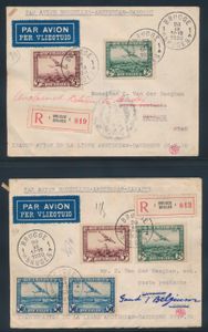1930, 6 letters, registered, franked with airmail stamps 1/4, all special inaugural flights Brussels-Amsterdam to Bangkok, Karachi, Baghdad, Djask, Aleppo and Batavia, 25.9.30, vf/f
