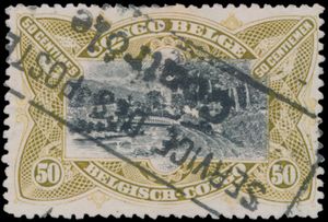 N° 59 „50c. olivgrün – Mols Bilingue 1910 Ausgabe” mit schwarzem Stempel „SERVICE DES POSTES CONTRÔLE”, selten, einwandfrei