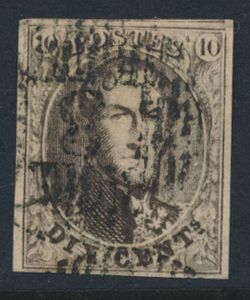 N° 10 „10c. braun”, vollrandig, kopstehender Stempel D.8-Beloeil, einwandfrei (COBA €30)