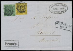 1857 Letter from Mannheim to Rotweil at the Belgian branch of Royale Belge with 
