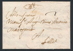 1680 Forerunner with contents, from Ypres, dated 17 October 1680, to Lille. Charge 2 deciemen, vf