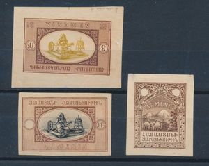 1920, 3 imperforated proofs without gum, a few thin spots, f/to be checked