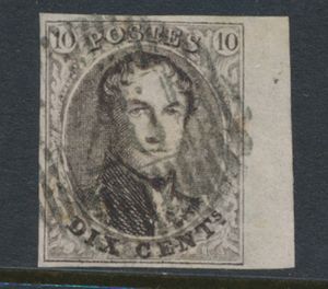 N° 10 „10c. braun”, vollrandig mit breitem Bogenrand, schöne zentrale Abstempelung D.26-Hoogstraten, einwandfrei (COBA €20)