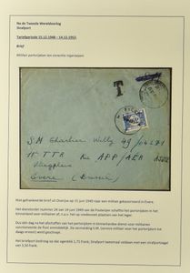 Overijse, beautiful collection, after World War II, with topics such as the study of date cancellations, secondary cancellations and labels, international returns, penalty postage, registered mail, return of mail, note slips, damaged mail, information about Overijse letterheads, administrative cancellations. Detailed explanation of the postal items, but also of documents relating to Overijse belonging to the theme, mostly beautifully laid out on A4 sheets, vf