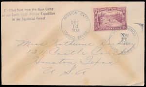 1938, enveloppe Mission Gatti (10ème expédition) affranchie avec COB N° 170 