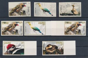 N° 1170/77 ‘Birds from Zaire’, 8 proofs on paper (3x) and on plastic-like paper (5x), imperforate **, vf