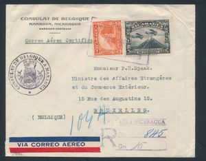 1937 Belgian Consulate Managua, Nicaragua, registered by airmail to Mr P.H. Spaak in Brussels, vf 