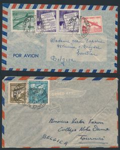 1949/1958 Accumulation of 38 airmail letters to Belgium - Zwevegem or Kortrijk, vf/f