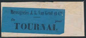 1868 Envelope, sent from Beaumont, dated 1 February 1868 (manuscript), to Tournai, with manuscript 