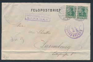 Field post letter 1915, from Sedan to Luxembourg, with censorship mark Sedan + 
