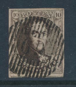 N° 10 „10c. braun”, vollrandig, wunderschöne Abstempelung D.69-Theux, einwandfrei (COBA €30)