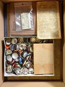 MISCELLANEOUS: Various items, including books, champagne capsules, fallen soldiers from World War I, etc.