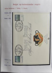 Extensive collection Theme Belgium on foreign stamps, various subjects, in 6 ring binders, very nicely arranged, vf
