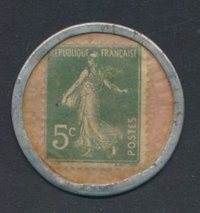 Token for brasserie Lille in round metal with postage stamp Sémeuse 