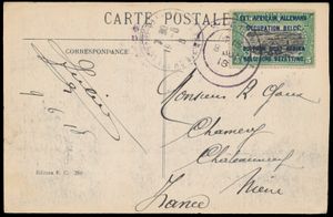 1918, picture postcard franked with COB N° 28B 